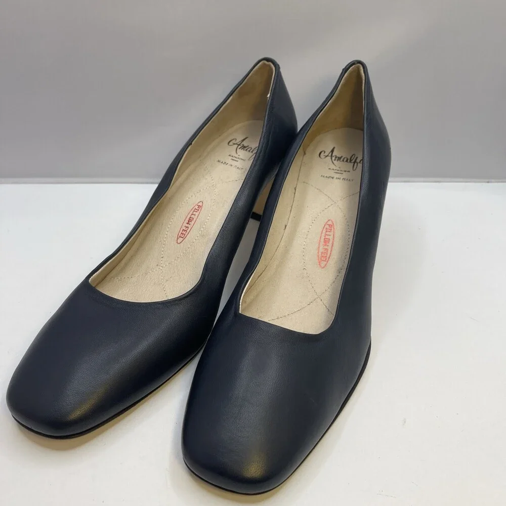 NEW Amalfi by Rangoni Sven Pump Navy Leather Square Toe Made in Italy Sz 11M